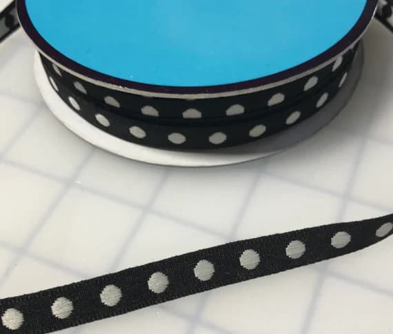 black none - Black Polka Dot Jacquard Ribbon Trim 3/8" wide x 3 yards