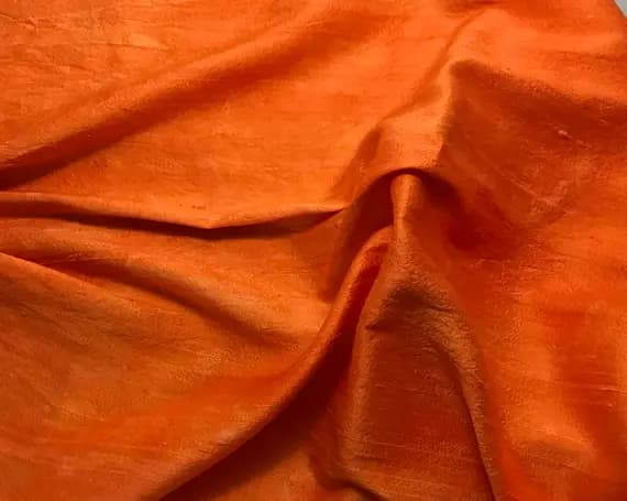 orange dupioni fabric - Hand Dyed PUMPKIN ORANGE Silk DUPIONI Fabric
