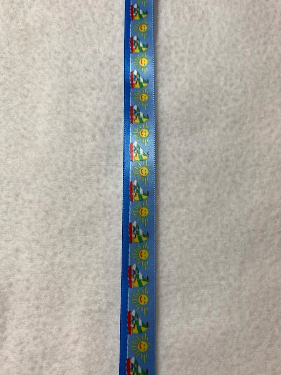 none - Vintage Sunny Sailing Boat Satin Ribbon 5/8" wide - 3 Yards