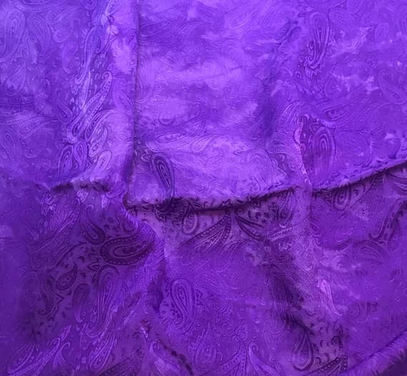 purple silk fabric - Hand Dyed Violet Purple PAISLEY - Silk Jacquard Fabric - 44" wide
