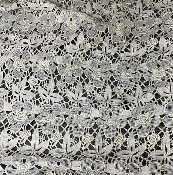 ivory lace - Ivory & Metallic Gold Flowers and Leaves LACE Fabric - 45" wide