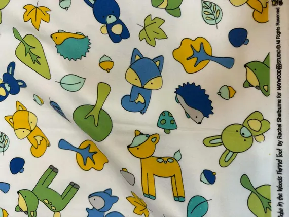 white cotton fabric - Babe in the Woods - White/Blue - Maywood Studio Cotton Flannel Fabric