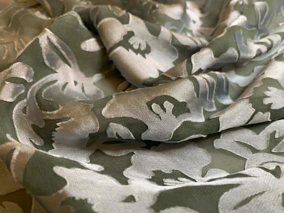 green charmeuse fabric - 1/2 yard increments Burnout Devore Satin - Moss Green Dyed Floral Fabric