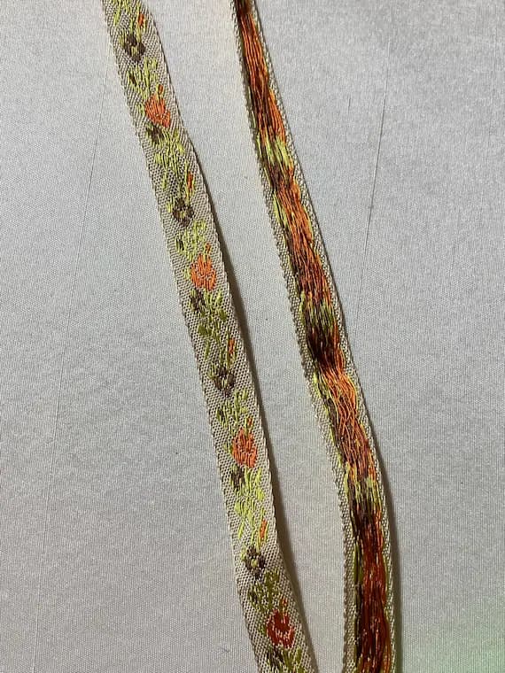 ivory none - Vintage Orange & Brown Flowers on Ivory - Jacquard Ribbon 7/16" wide -2 Yards-