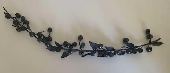black fabric - Black Cherry Stem with Leaves 23" - Vintage Millinery Floral Made in Japan