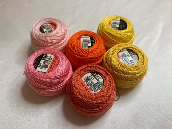 none - lot of 6 DMC 116 8 Perle Cotton Thread Balls; Size 8 new #151 Sunrise Colors
