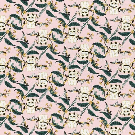 pink cotton fabric - Imperial Garden - Lucky Cat Pink - Paintbrush Studio Cotton Fabrics