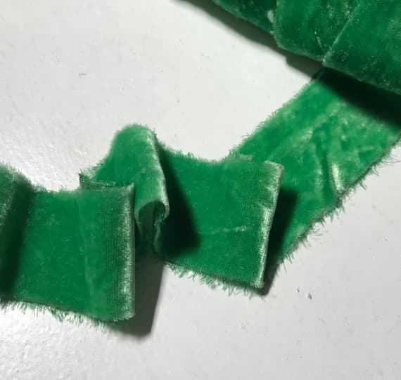 kelly none - Hand Dyed Bright Kelly Green Silk Velvet Ribbon ( 4 Widths to choose from)