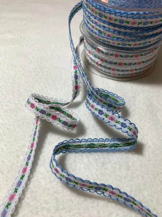 none - Little Flowers Embroidered Ribbon Trim Picot Edge Made in France 1/2" Wide (2 Colors to choose from)