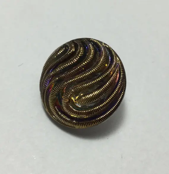 lavender none - Vintage Glass Button - Mirror Back Iridescent Lavender Waves with Gold Luster 11/16"