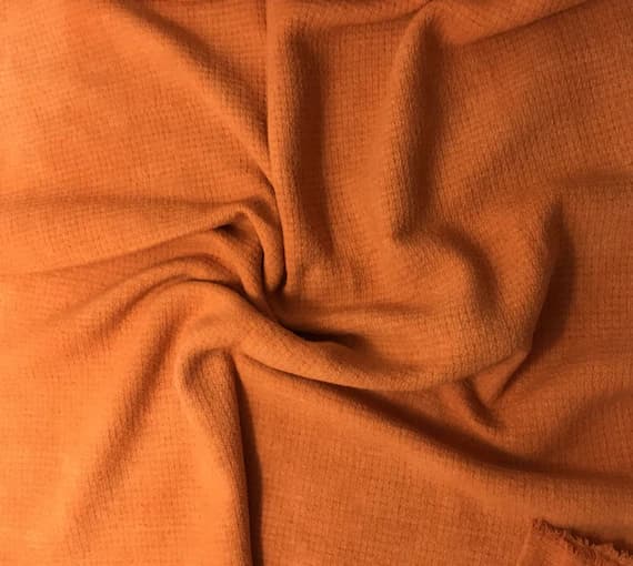 orange noil fabric - PERSIMMON ORANGE Hand Dyed Raw Silk Squares Weave Check NOIL Fabric