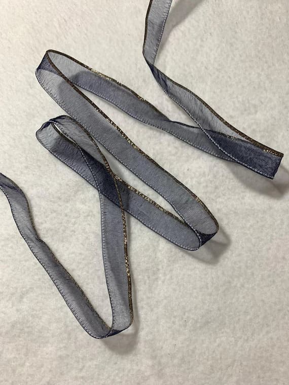 navy none - Vintage French Sparkling Organdy Ribbon Navy Blue (COCO) 9/16" 2 Yards