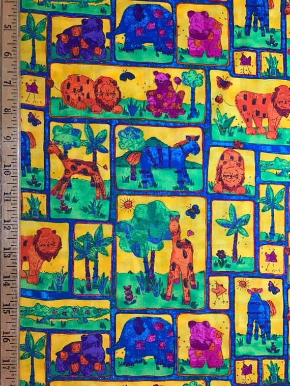 cotton fabric - Zippity Zoo Da Cotton Fabric Vintage 90's OOP Jungle Safari SSI
