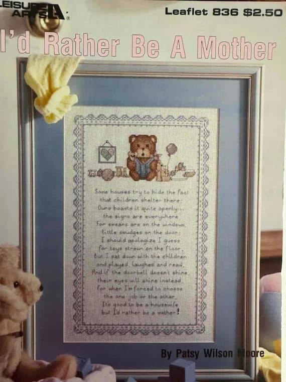 none - I'd Rather Be a Mother Cross Stitch Pattern by Patsy Wilson Moore Leaflet 836 Chart
