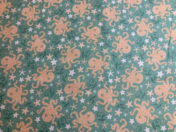 green cotton fabric - Beachside Pretty Octopus Green - Camelot Cotton Fabric
