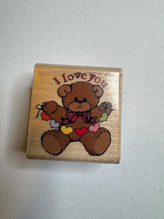 none - 5/8"x1-3/4" 1992 I love you Bear Wood Mounted Rubber Stamp (148-C) By Rubber Stamped
