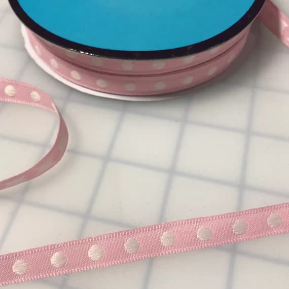 pink none - Pink Polka Dot Jacquard Ribbon Trim 3/8" wide x 3 yards