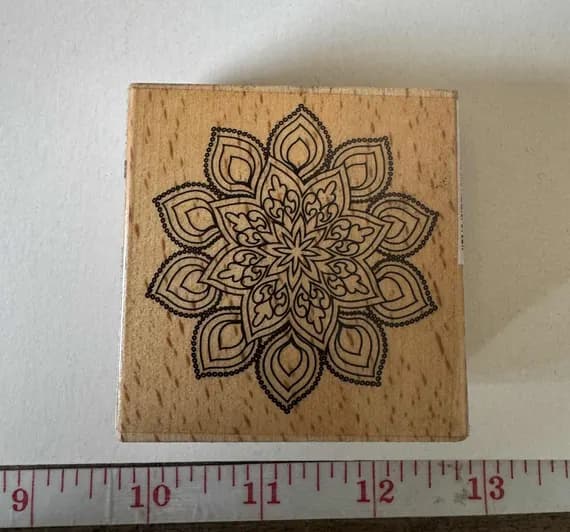 fabric - 2.5"x2.5" Mandala Medallion Wood Mounted Vintage rubber stamp by Studio G
