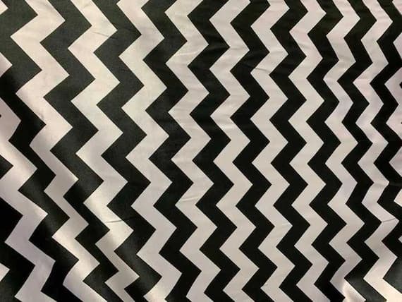 black charmeuse fabric - Black & White Zig Zag Stripe - Faux Silk Charmeuse Satin Fabric