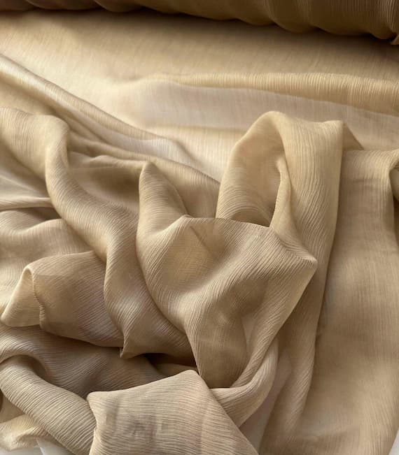 taupe chiffon fabric - Light Taupe - 5mm Crinkle Silk Chiffon Fabric