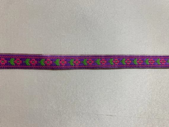 purple none - Vintage Pink Flowers on Purple - Jacquard Ribbon 1/2" wide -2 Yards-