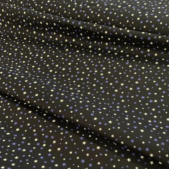 black cotton fabric - Purple Stars on Black Haunted House Glow in the Dark - Lewis & Irene Cotton Fabric