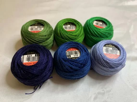 green none - lot of 6 DMC 116 8 Perle Cotton Thread Balls; Size 8 brand new Blue Green #22