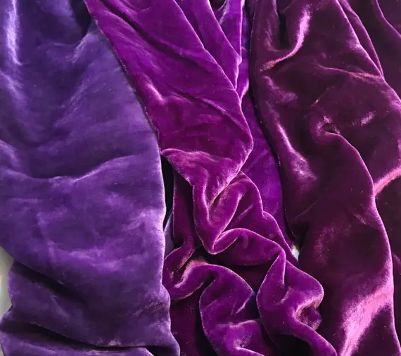 purple velvet fabric - Dark Purple Sample Set - Hand Dyed Silk Velvet Fabric - 1/4 Yard x 45" Each