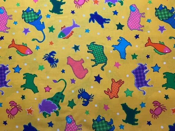cotton fabric - Patchwork Stuffed Animals Cotton Fabric Vintage 90's OOP by Cranston