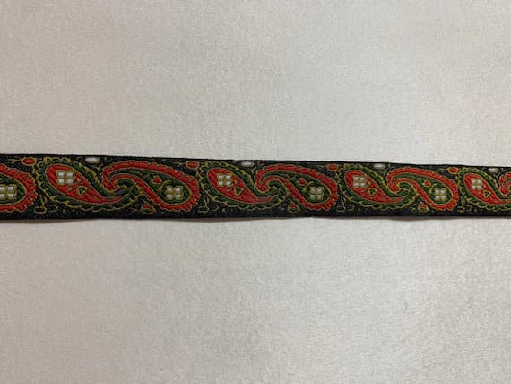 gold none - Vintage Olive; Red & Gold Paisley Jacquard Ribbon 3/4" wide -2 Yards-