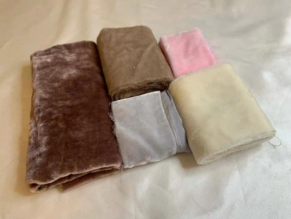 pink none - Hand Dyed Silk Velvet Fabric & Ribbon Remnant Lot Scrap Bag #79 Taupes with Pink