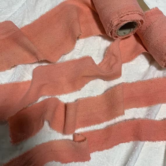 peach none - Hand Dyed Peach Pink 100% Silk Noil Ribbon ( 4 Widths to choose from)