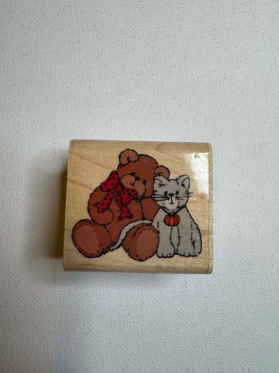 none - 1-1/2"x1-5/8" Friendship Bear Wood Mounted Rubber Stamp (691-C) By Lucy & Company
