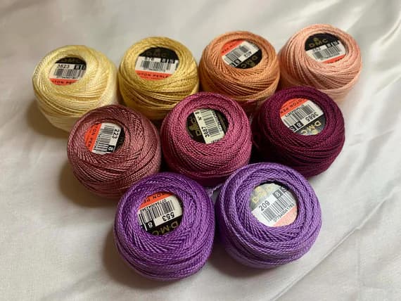 none - lot of 9 DMC 116 8 Perle Cotton Thread Balls; Size 8 brand new #55 flower colors