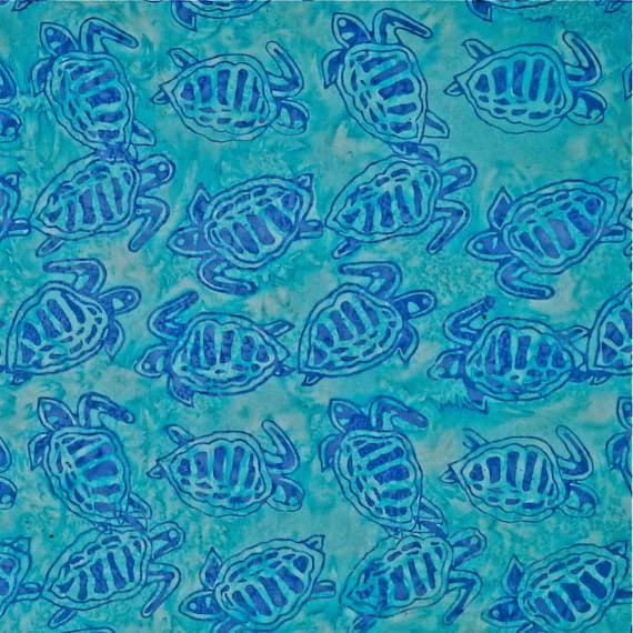 turquoise cotton fabric - Turquoise Comfort Slate Turtles Legend Blue - Batik by Mirah Cotton Fabric