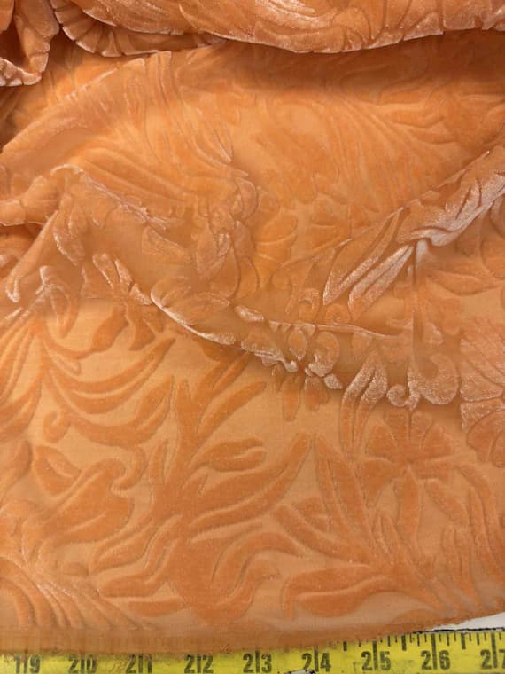 orange velvet fabric - PERSIMMON ORANGE Floral Burnout Hand Dyed Silk Velvet Fabric
