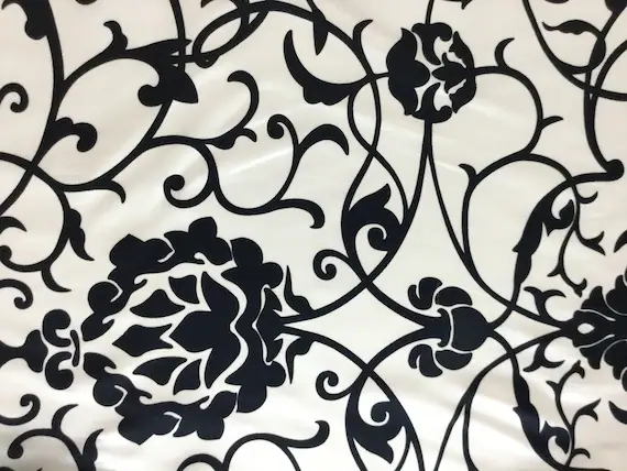 black charmeuse fabric - Black and White Damask - Silk Charmeuse