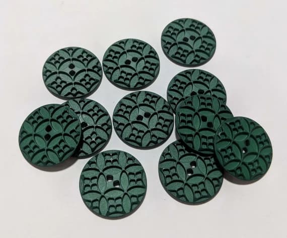 green none - Green Art Nouveau Geometric Plastic Button - 28mm / 1 1/8 inch - Dill Buttons