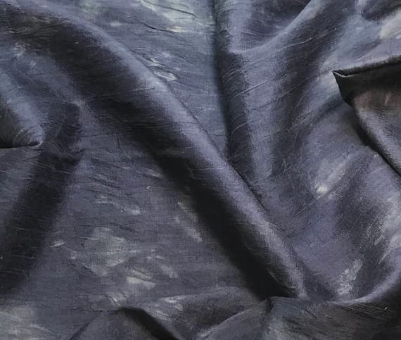 blue dupioni fabric - Hand Dyed DENIM BLUE Silk DUPIONI Fabric