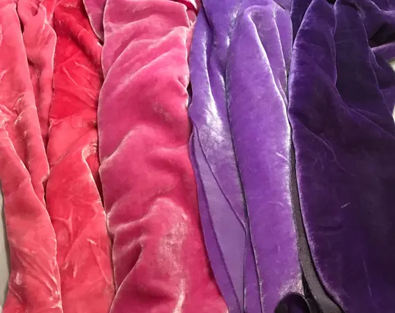 purple velvet fabric - Pink & Purple Sample Set - Hand Dyed Silk Velvet Fabric - 1/4 Yard x 45" Each