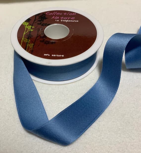blue none - Dusty Blue Satin 100% COTTON Ribbon 1" wide Made in France