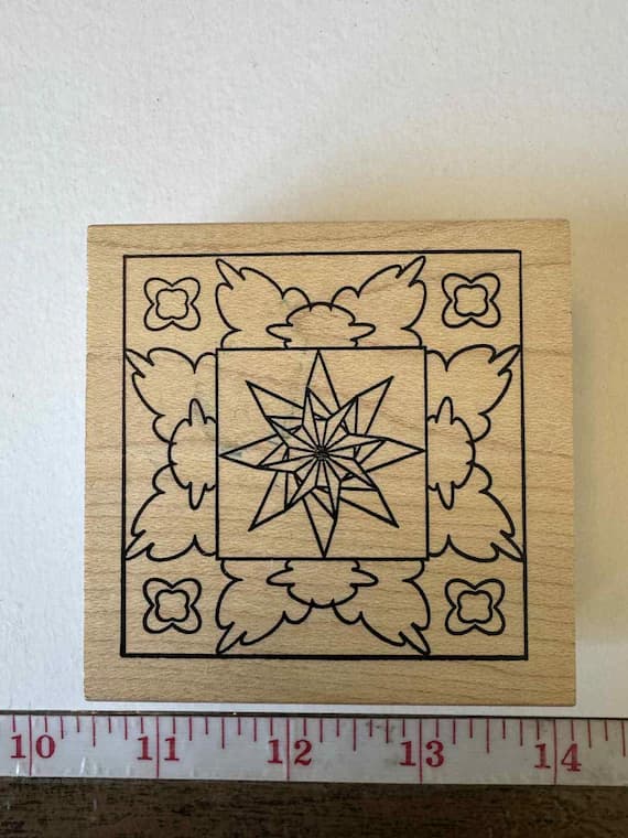 fabric - 2.75"x2.75" Mandala Zentangle Outline Frame Wood Mounted Vintage rubber stamp by Rubber Stamp Co