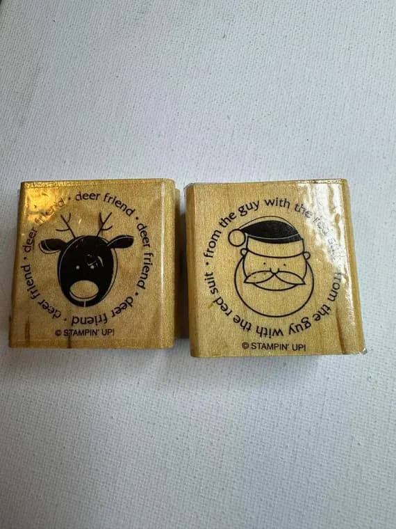 none - 1.5"x1.75" Set of 2 Christmas Stamps Wood Mounted Rubber Stamp. By Stampin' Up!