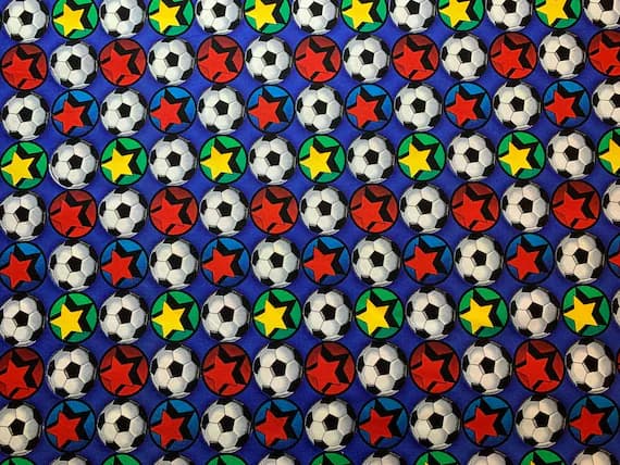 blue cotton fabric - Blue with Soccer Balls Cotton Fabric Vintage 90's OOP by Timeless Treasures