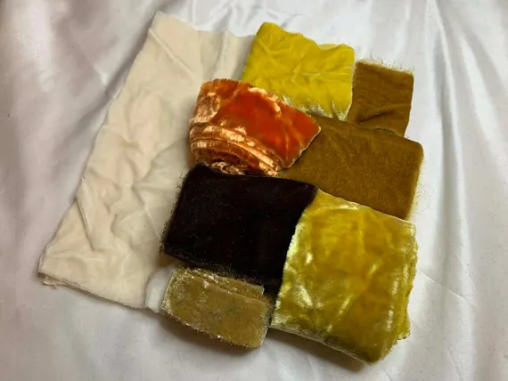 gold none - Hand Dyed Silk Velvet Fabric & Ribbon Remnant Lot Scrap Bag #38 Gold Colors