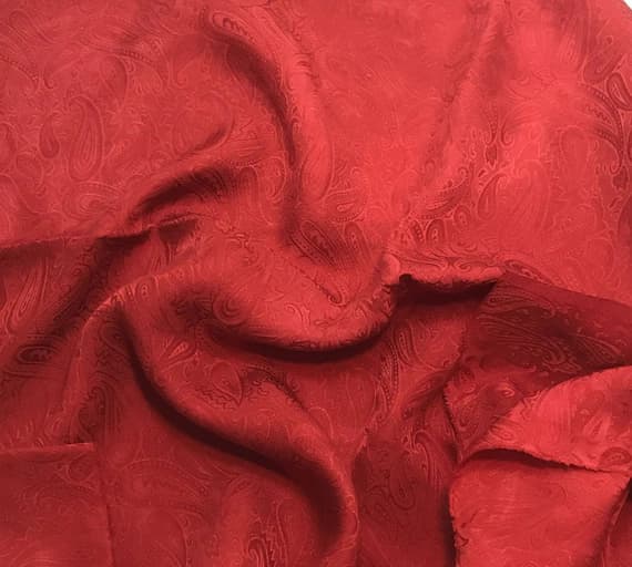 scarlet silk fabric - Hand Dyed Scarlet Red PAISLEY - Silk Jacquard Fabric