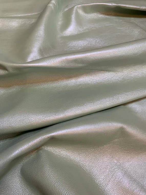 green leather - Metallic Pale GREEN Lambskin Leather Whole Hide 12 Square Feet