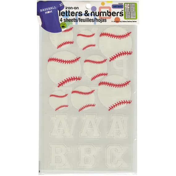 fabric - Dritz Iron-On Applique Shapes Letters Numbers & Baseballs