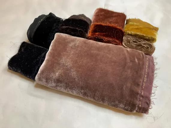 none - Hand Dyed Silk Velvet Fabric & Ribbon Remnant Lot Scrap Bag #94 Earth Tones