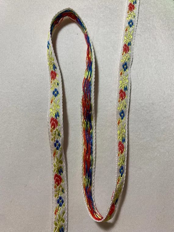 white none - Vintage Red & Blue Flowers on White- Jacquard Ribbon 7/16" wide -2 Yards-